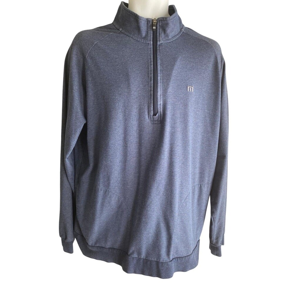 Travis Mathew Sweatshirt Mens Large Blue 1/4 Zip Mock Neck Stretch Pullover